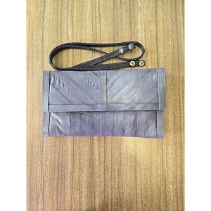 Vintage Eel Skin Gray Handbag Clutch‎ Crossbody w Detachable Strap Gray